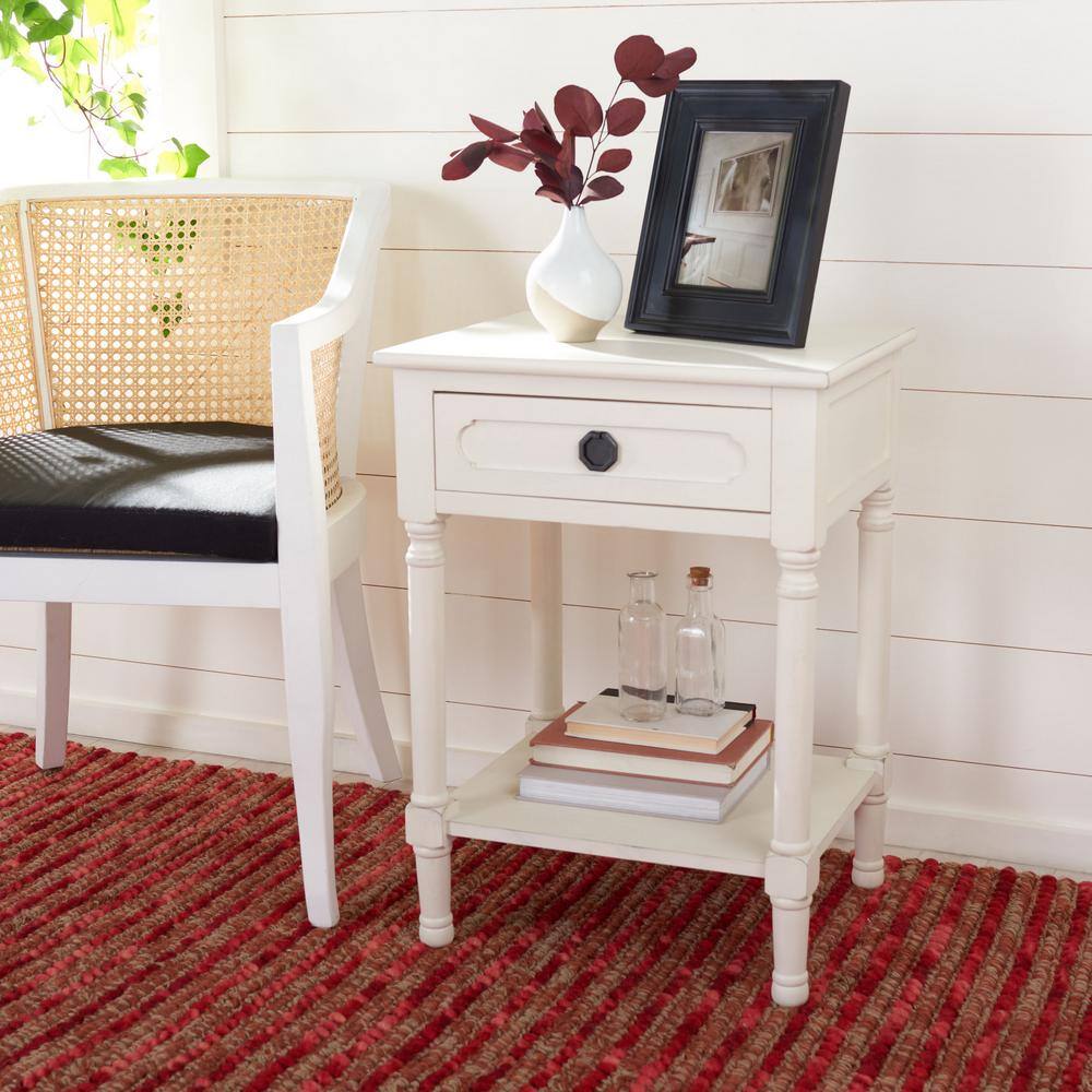Allura Distressed White Wood 1-Drawer Accent Table