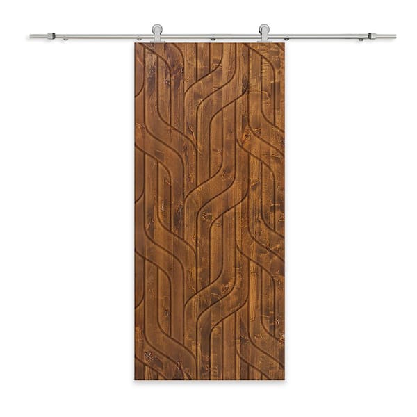 CALHOME 24 in. x 80 in. Walnut Stained Pine Wood Modern Interior Sliding Barn Door with Hardware Kit
