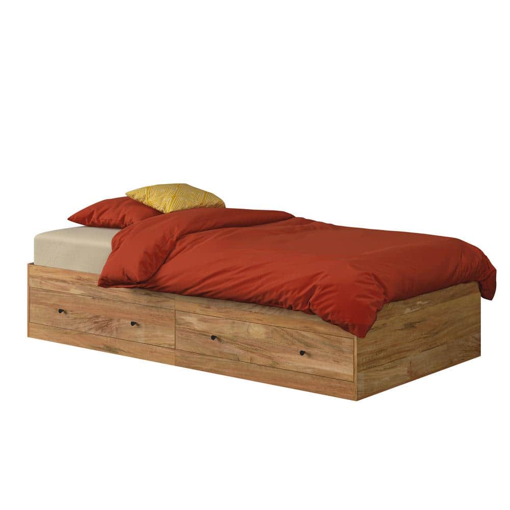 Sindoori Mango Twin Wood Frame Bed with 2 Storage Drawers