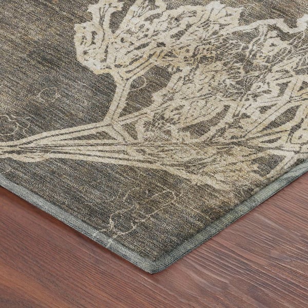 Mayfield Premium Machine Washable Abstract AMF2239 Khaki 5 ft. x 7 ft. 6 in. Area Rug