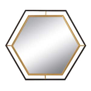 33.12 in. W x 28.62 in. H Metal Black & Gold Hexagon Decorative Mirror
