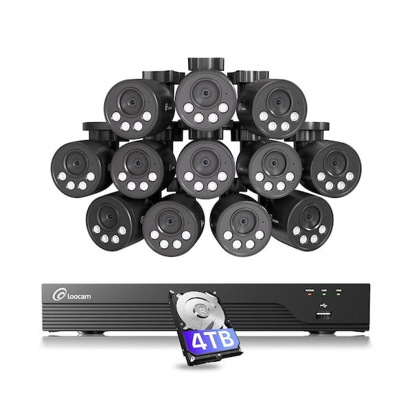 4K Ultra HD 16-Channel 8MP PoE 4TB NVR Security Camera System with 12-Wired PoE IP Cameras, Human Vehicle Detection