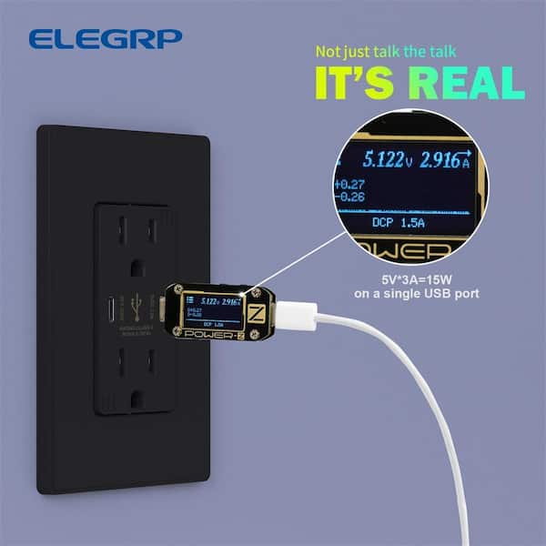 ELEGRP 15 Amp 30-Watt Dual Type C USB Wall Charger with Duplex