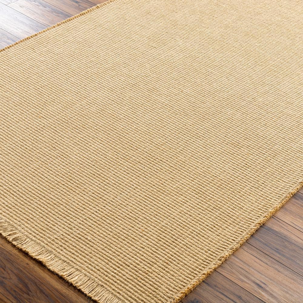 Natural Tan Jute and Polypropylene Runner Rug with Fringe