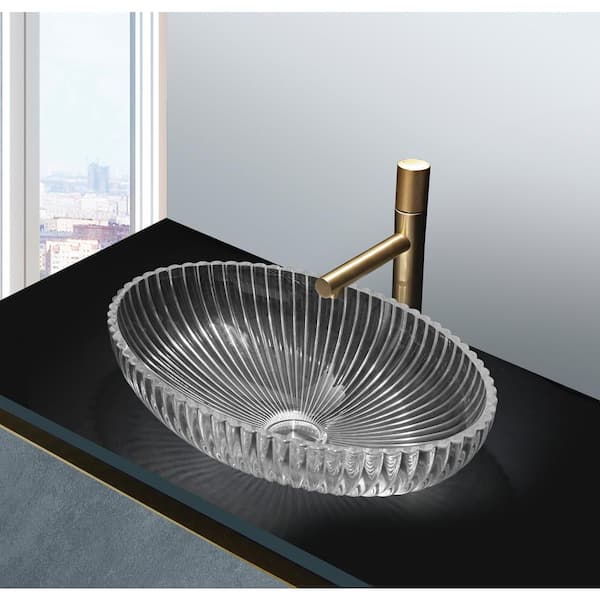 castellousa Lucine 21 in. Modern Clear Transparent Tempered Glass Crystal Oval Vessel Sink