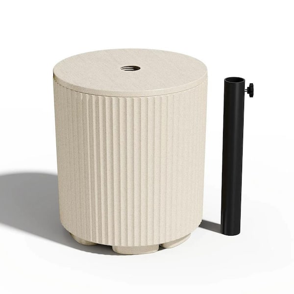 Round Striped Plastic Patio Umbrella Base with 11.5 Gal. Stabilization Tank in White