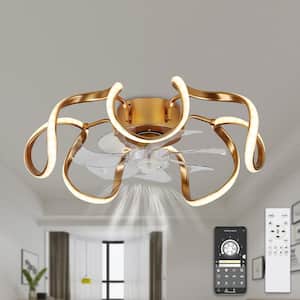 20 in. LED Indoor Gold Reversible Ceiling Fan with Dimmable Light and Remote Flower Design