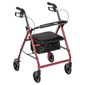 Rollator Rolling Walker with 6 in. Wheels, Fold Up Removable Back Support and Padded Seat, Red