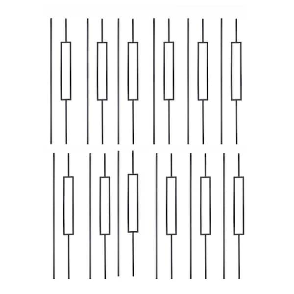 Afoxsos 44x6.1 Wrought Iron Balusters Combine 1/2 Sq. Plain Bar with Single Rectangle Metal Hollow Satin Black 12-Pack