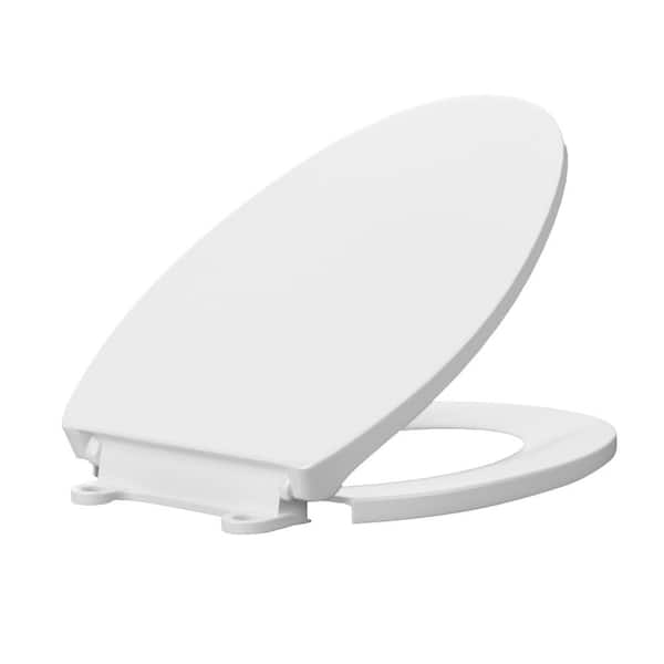 Elongated Toilet Seat White Antimicrobial Plastic Closed Front Toilet Seat Removes for Easy Cleaning and Never Loosens