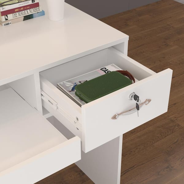 kungreatbig Computer Desk With Two Drawers And A Footrest-White