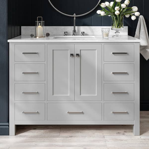 ARIEL Cambridge 49 in. W x 22 in. D x 35.25 in. H Bath Vanity in Grey with White Marble Vanity Top