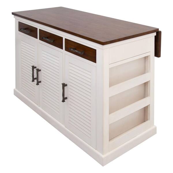 Yosemite Home Decor Logan Antique White With Deep Mahogany Brown Kitchen Island With Solid Mahogany Butcher Block Top 240100 The Home Depot