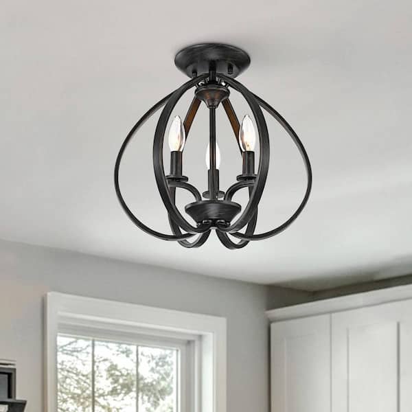 Jojospring Polly 14 in Dia 3Light Antique Black Contemporary Flush Mount Chandelier