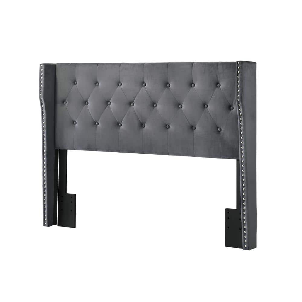 King-Size Luxe Velvet Tufted Headboard Bed with Nailhead Trim