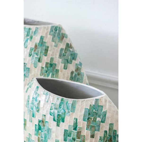 A & B Home 18 in. Green, Tan Diamond Pattern Capiz Vase 48754