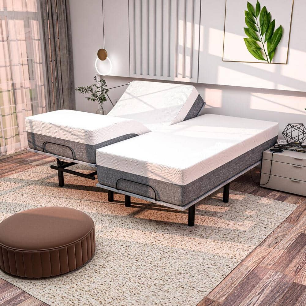 Split King Adjustable Metal Frame Upholstered Bed with 12" Mattress