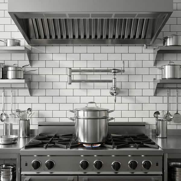 Wall Mounted Double-Handle Kitchen Pot Filler Faucet with Double Joint Swing Arms in Polished Chrome