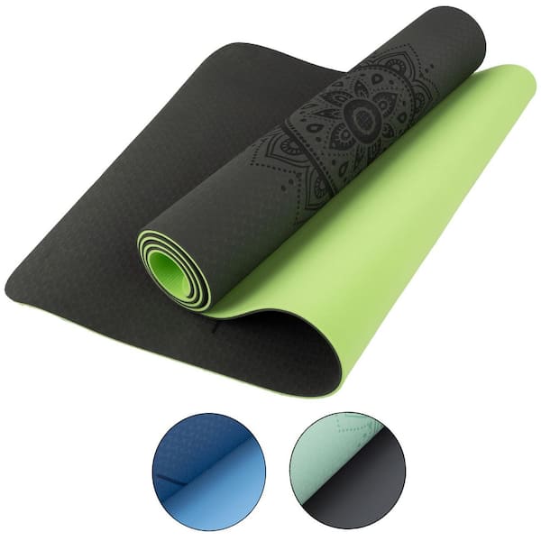 Wakeman Gray/Green Yoga Mat with Alignment Lines 80-FIT1001 - The