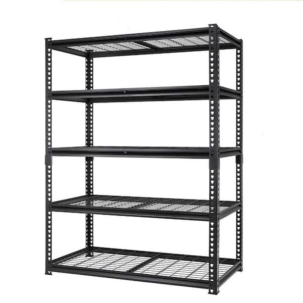 48 in. W x 78 in. H x 24 in. D 5-Tiers Heavy Duty Metal Adjustable Garage Pantry Organizer Shelving Unit in Black