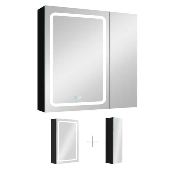 Unbranded 30 in. W x 30 in. H Black Rectangle Aluminum Recessed or Surface Mount Medicine Cabinet, Medicine Cabinet with Mirror