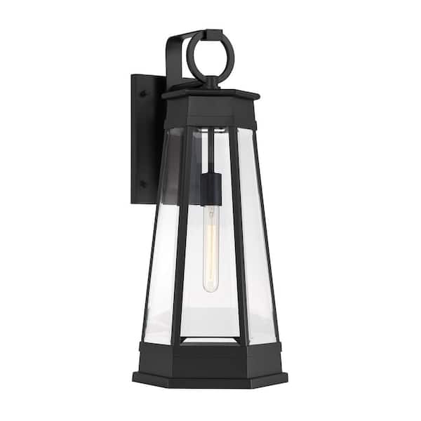 Payne 25.5 in. 1-Light Matte Black Transitional Outdoor Hardwired Wall Lantern Sconce with Clear Glass No Bulb Included