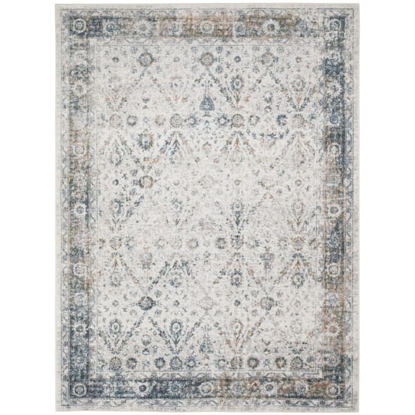 Nourison Astra Machine Washable Ivory Blue 4 ft. x 6 ft. Distressed Traditional Area Rug