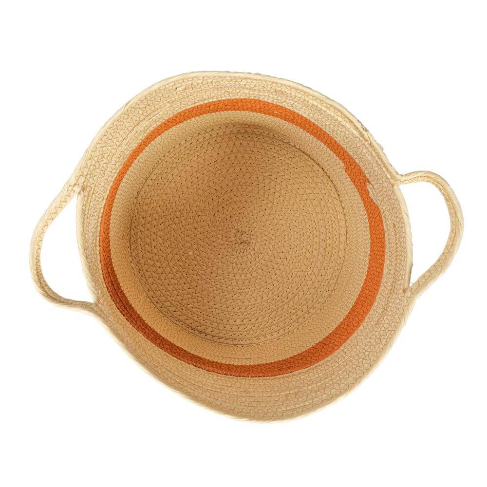 Natural and Terracotta Round Handwoven Paper Rope Storage Basket