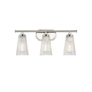 Chantilly 22 in. W x 10 in. H 3-Light Polished Nickel Bathroom Vanity Light with Clear Glass Shades