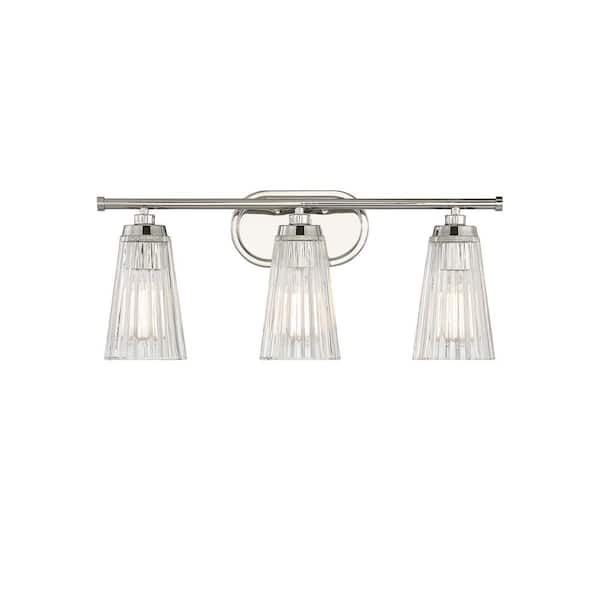 Savoy House Chantilly 22 in. W x 10 in. H 3-Light Polished Nickel Bathroom Vanity Light with Clear Glass Shades