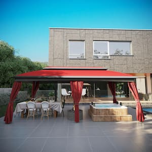 20 ft. x 10 ft. Red Outdoor Patio Double Vented Roof Gazebo with Curtains and Mosquito Netting