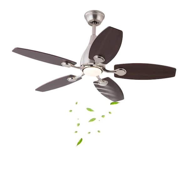 OUKANING 42 in. Indoor Silver and Dark Brown Modern 6-Speed Ceiling Fan with 3-Color Integrated LED, Reversible Motor and Remote