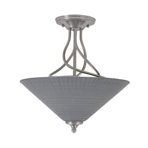 Royale 16 in. Brushed Nickel Semi-Flush with Gray Matrix Glass Shade