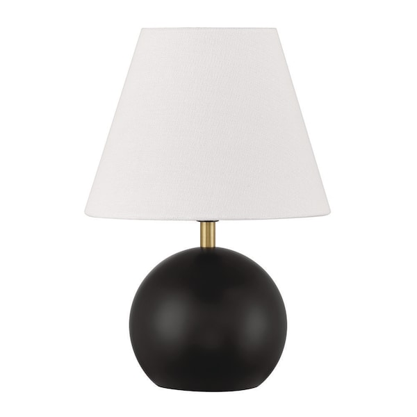 Olive 11.57 in. Flat Black/Brass Finish Contemporary Standard Bulb Jar Table Lamp for home with White Linen Shade