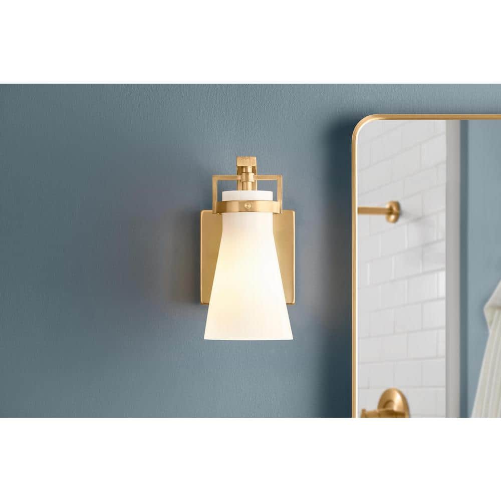 Clermont 5 in. 1-Light Satin Brass Bathroom Vanity Light Sconce with Milk Glass Shade price history on PriceWatchPro