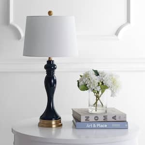 Cayson 29 in. Navy Curved Table Lamp with White Shade