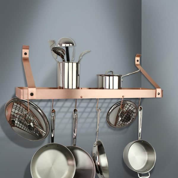 Enclume Handcrafted 24 in. Copper Gourmet Bookshelf Wall Rack with 12-Hooks Copper