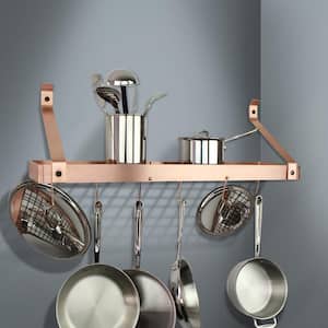 Handcrafted 36 in. Gourmet Deep Bookshelf Wall Rack with 12-Hooks Brushed Copper