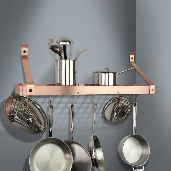 Enclume Handcrafted 36 in. Gourmet Deep Bookshelf Wall Rack with 12-Hooks Brushed Copper