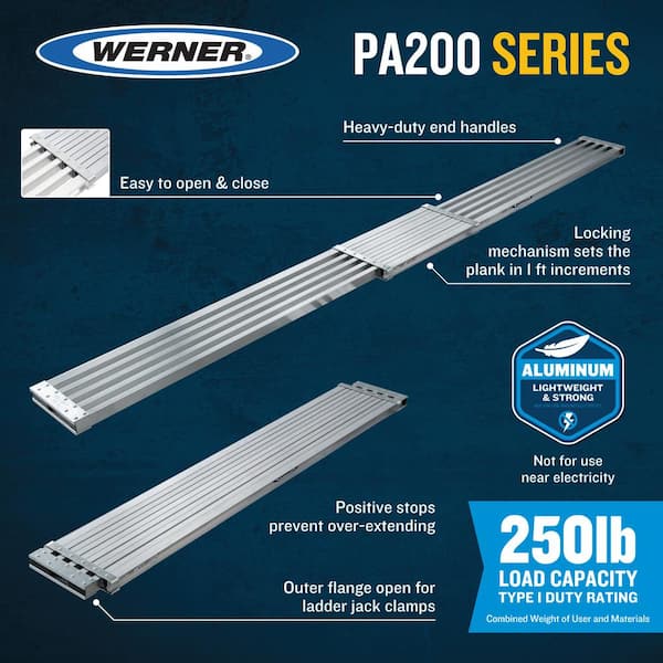 Werner - 8 ft. - 13 ft. x 14 in. Telescoping Aluminum Extension Plank with 250 lb. Load Capacity