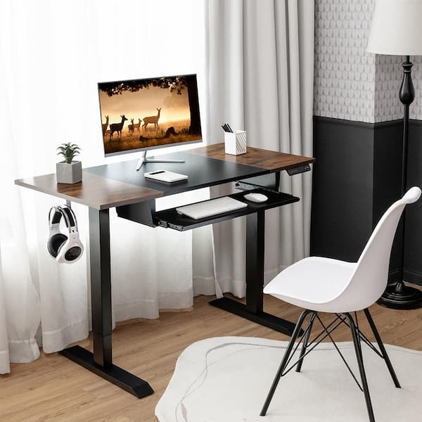 Z Shaped Black Computer Desk Home Office Workstation Laptop Table &Keyboard Tray 