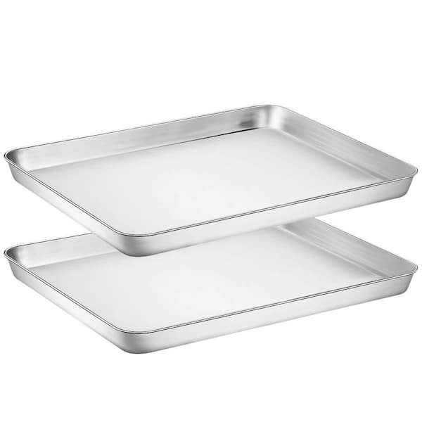 2-Piece Stainless Steel Mirror Finish Rust Free Single Baking Sheet Pan Easy Clean Non Toxic Kitchenware for Oven