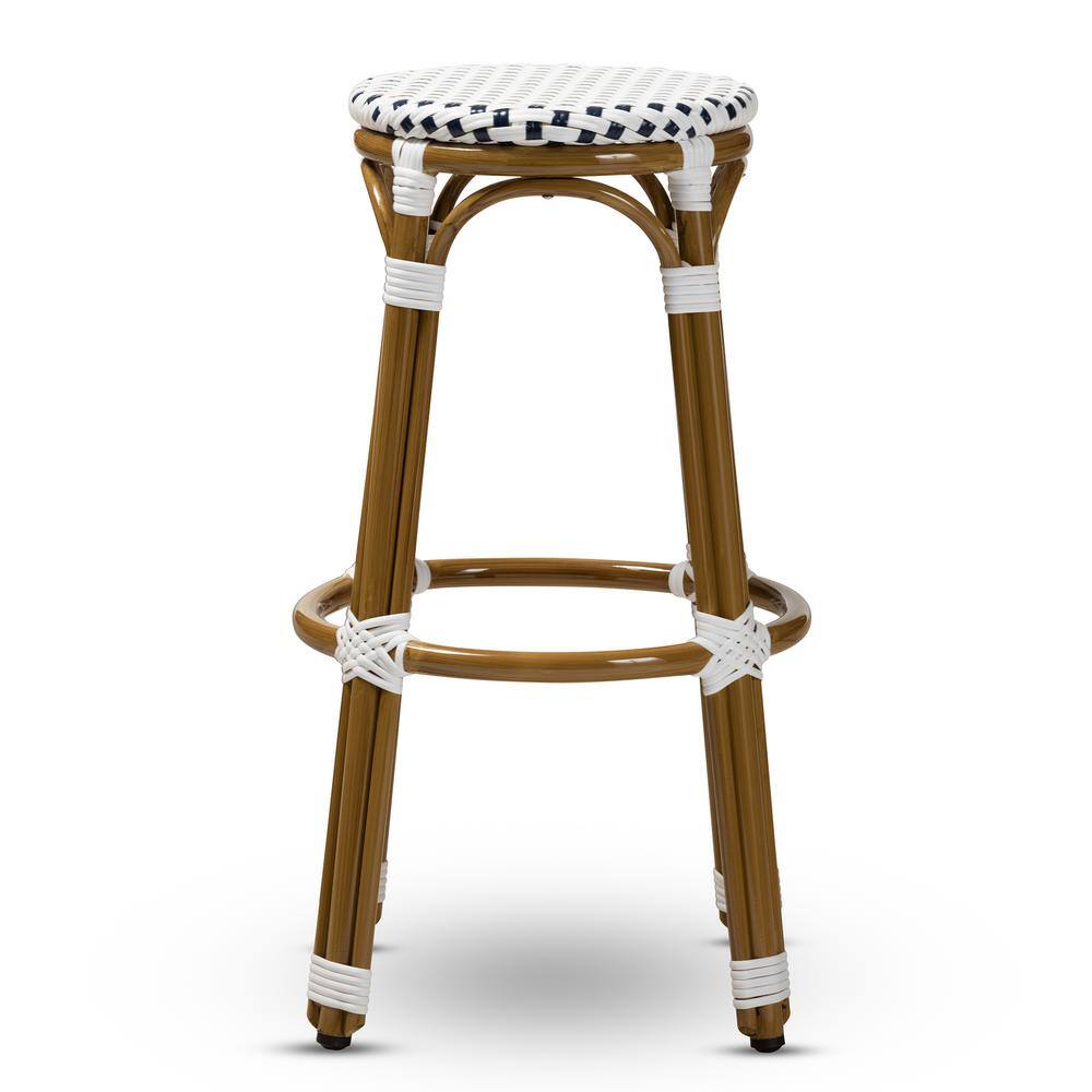Navy and White Woven Aluminum Armless Bar Stool