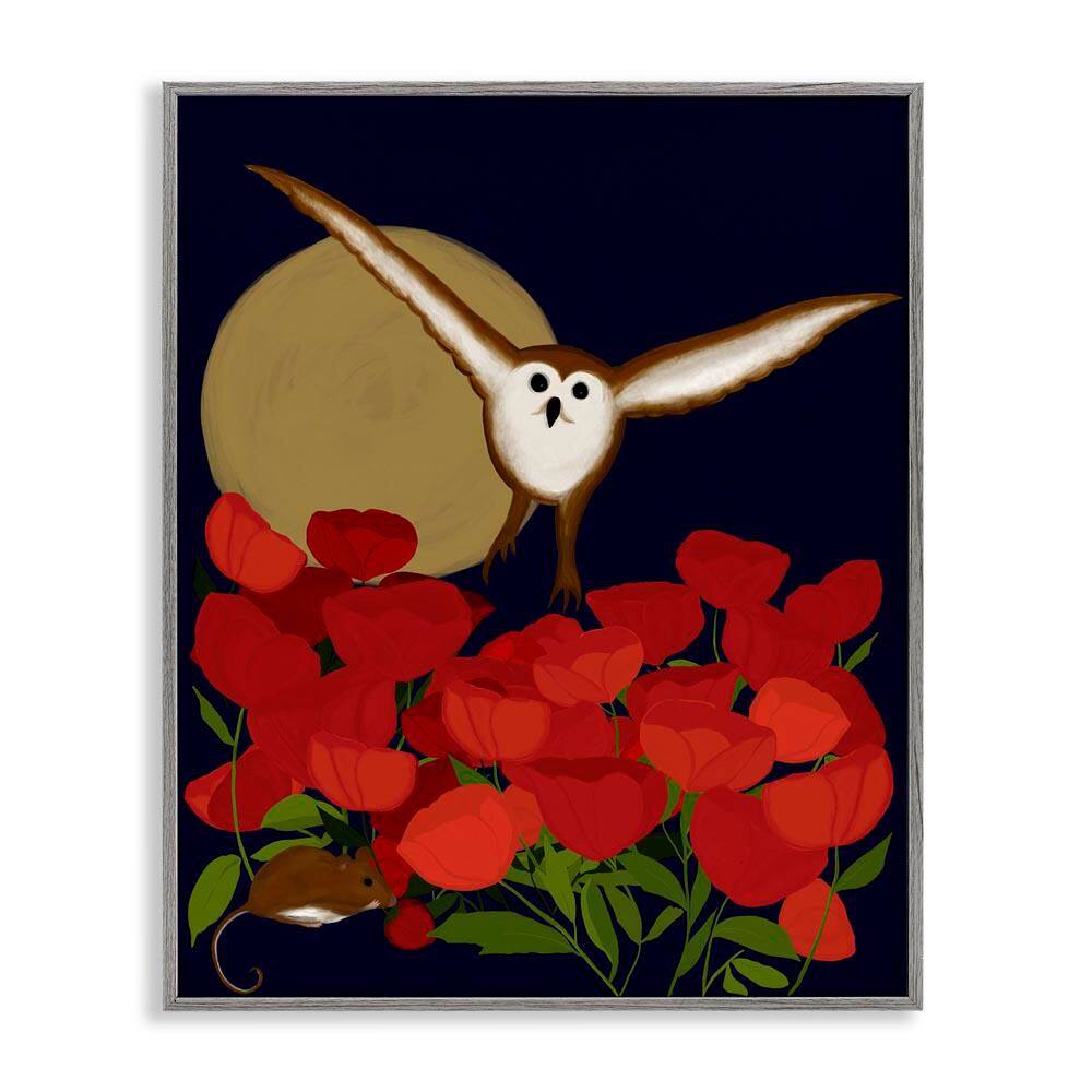 Owl over Poppy Field by Michelle Ingari Designs Gray Framed Animal Giclee Art Print 20 in. x 16 in. price history on PriceWatchPro