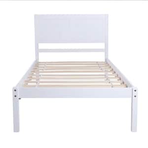 Whtie Twin Size Wood Platform Bed Frame with Headboard, Single Platform Bed Frame for Kids, No Box Spring Required