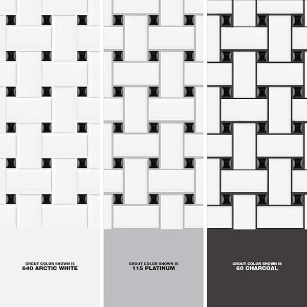 Merola Tile Metro Basketweave Matte White with Cobalt Dot 11-3/4 in. x 11-3/4 in. Porcelain Mosaic Tile (19.58 sq. ft./Case)