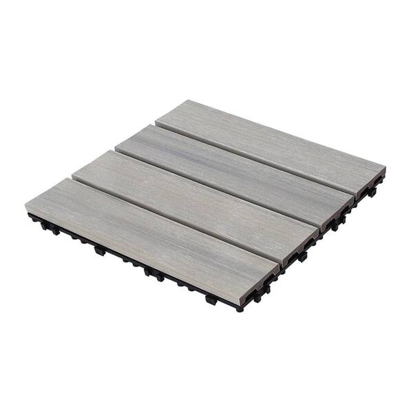 Afoxsos 1 ft. x 1 ft. Plastic Composite Deck Tile Set, All-Weather Easy to DIY and Maintain, Sky Grey (22-Pack)