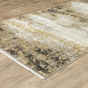 Brooker Gold/Black 8 ft. x 11 ft. Distressed Marbled Abstract Recycled PET Yarn Indoor Area Rug