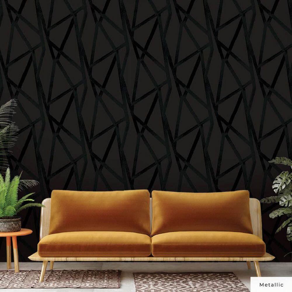 Black Geometric Self-Adhesive Peel and Stick Wallpaper Roll