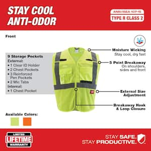 Small/Medium Yellow Class 2 Breakaway Mesh High Vis Safety Vest and Large Red Nitrile Cut Level 1 Dipped Work Gloves